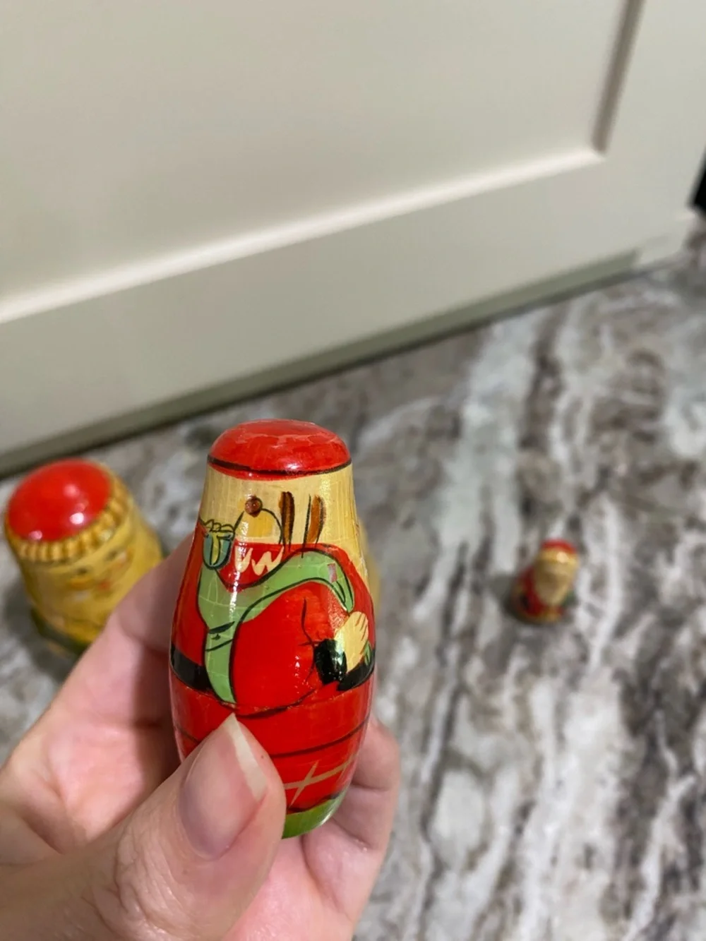 Vintage Hand-Painted Russian Santa Nesting Dolls Set - Green and Red